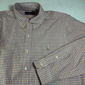 Ralph Lauren Orange Blue & White Plaid XL Button Up Long Sleeve Multicolor Pony